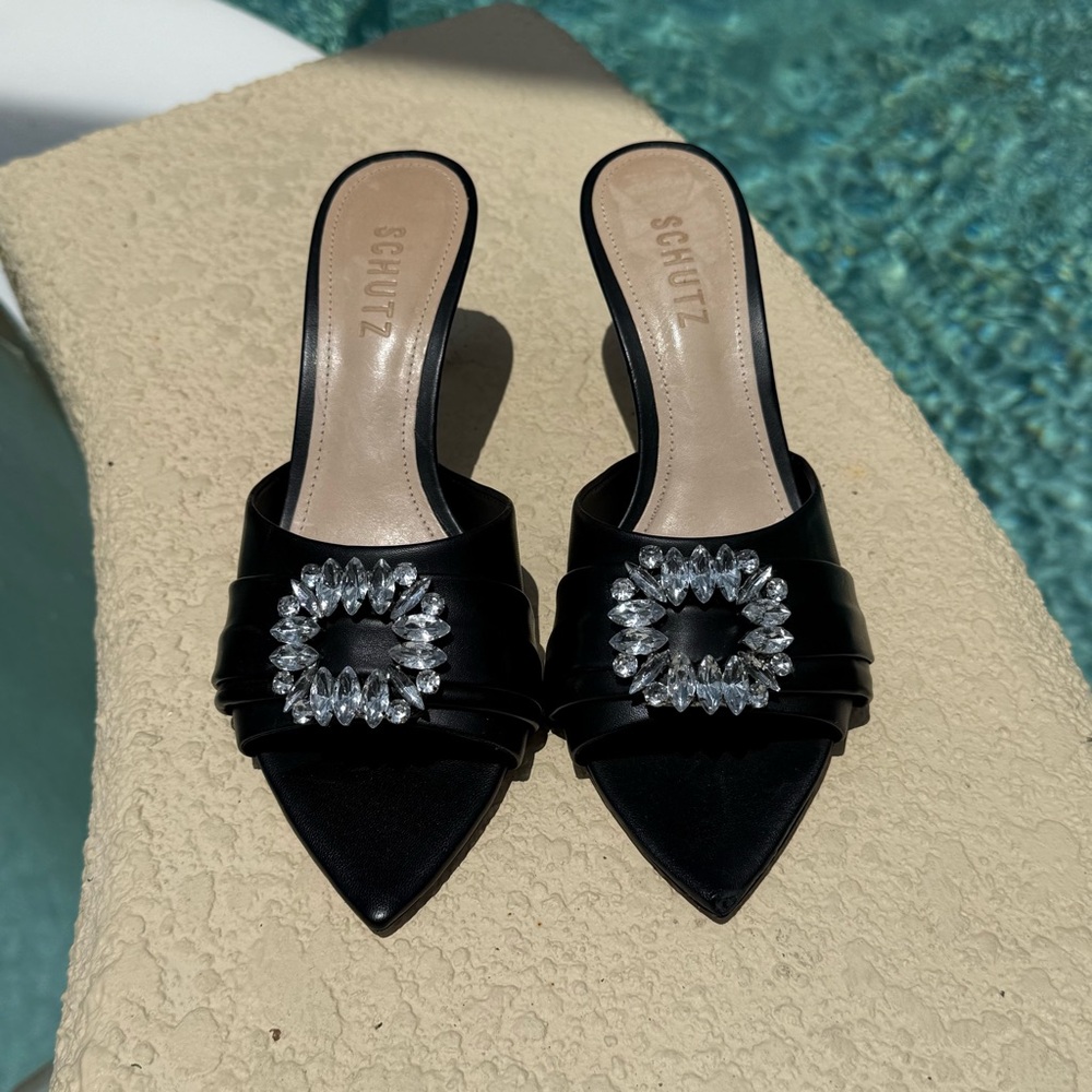 Elegant Schultz Black Women's Shoes with Crystal Embellishments